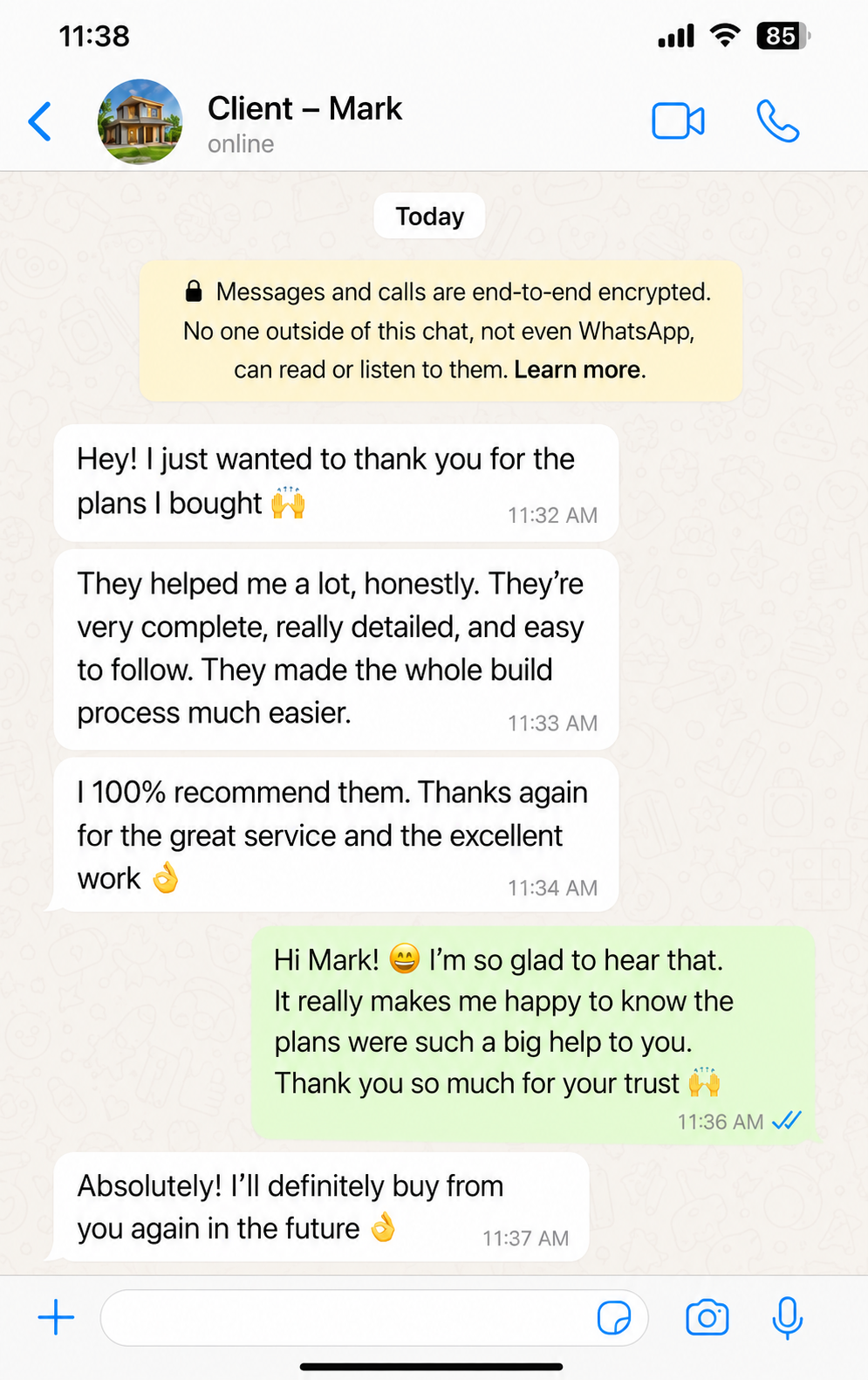 Customer message from Mark recommending the metalworking plans